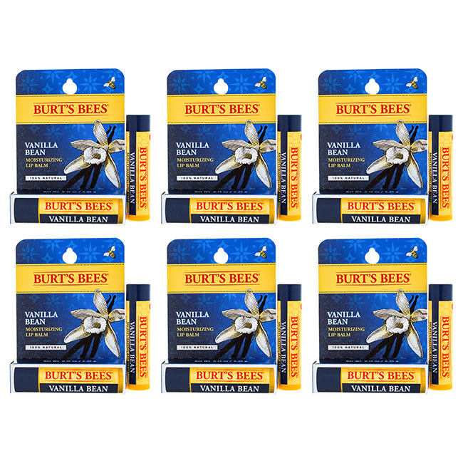 Vanilla Bean Moisturizing Lip Balm Blister by Burts Bees for Unisex - 0.15 oz Lip Balm - Pack of 6