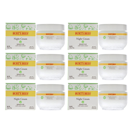 Sensitive Night Cream by Burts Bees for Unisex - 1.8 oz Cream - Pack of 6