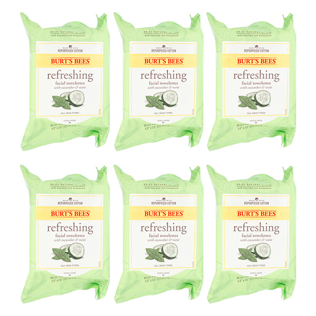 Facial Cleansing Towelettes - Cucumber and Sage by Burts Bees for Unisex - 30 Count Towelettes - Pack of 6