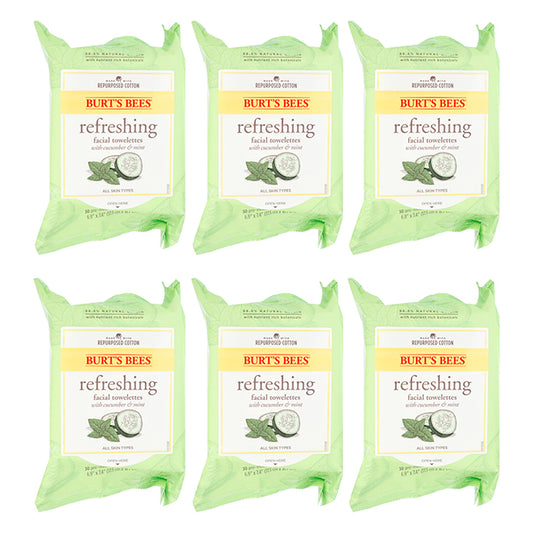 Facial Cleansing Towelettes - Cucumber and Sage by Burts Bees for Unisex - 30 Count Towelettes - Pack of 6