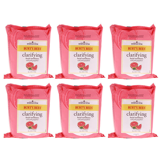Facial Cleansing Towelettes - Pink Grapefruit by Burts Bees for Unisex - 30 Count Towelettes - Pack of 6