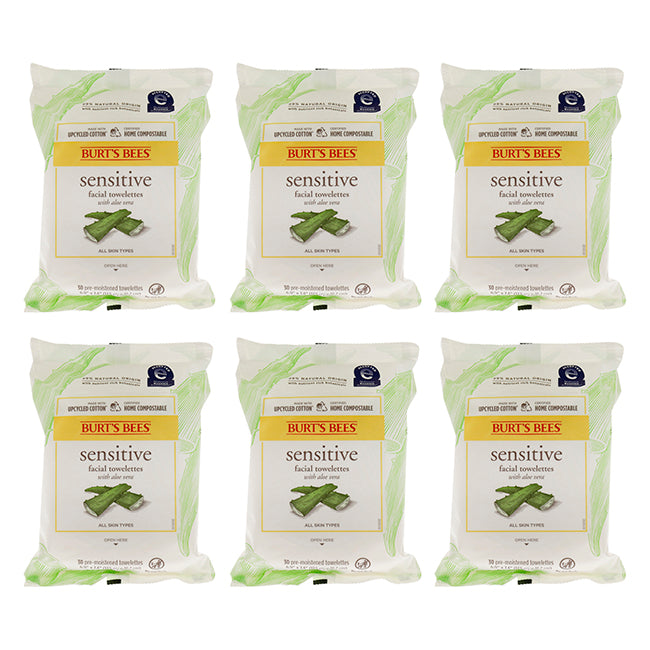 Facial Cleansing Towelettes Sensitive by Burts Bees for Unisex - 30 Count Towelettes - Pack of 6