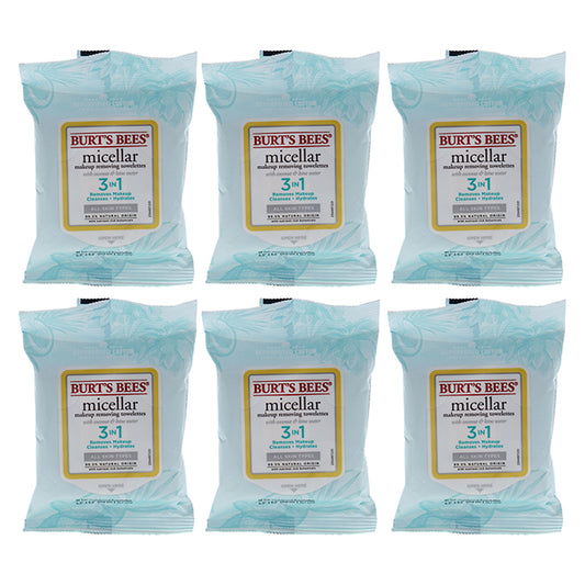 Micellar Makeup Removing Towelettes - Coconut and Lotus Water by Burts Bees for Women - 10 Count Towelettes - Pack of 6