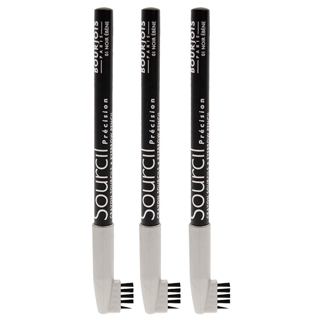 Sourcil Precision Eyebrow Pencil - 01 Noir Ebene by Bourjois for Women - 0.04 oz Eyebrow Pencil - Pack of 3