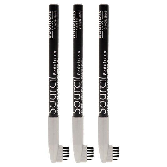 Sourcil Precision Eyebrow Pencil - 01 Noir Ebene by Bourjois for Women - 0.04 oz Eyebrow Pencil - Pack of 3