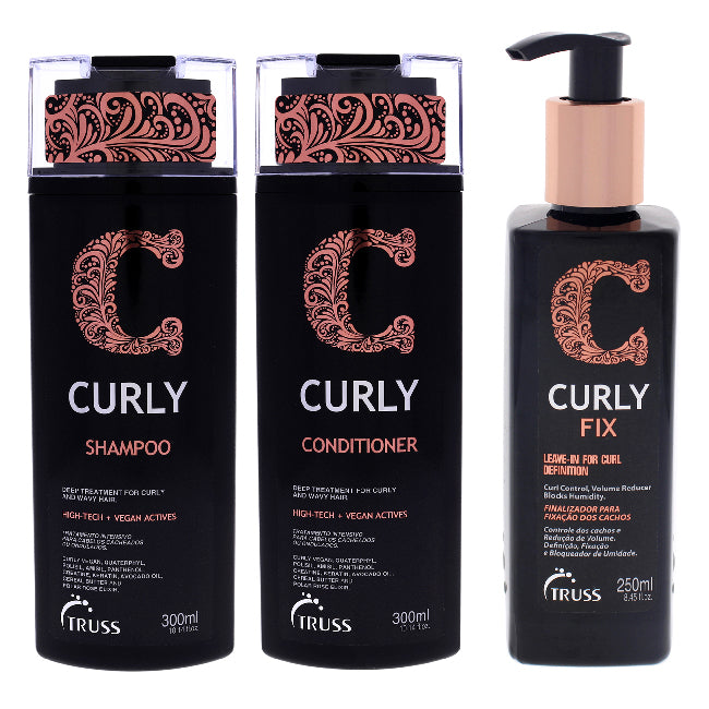 Curly Shampoo and Conditioner and Fix Cream Kit by Truss for Unisex - 3 Pc Kit 10.14 oz Shampoo, 10.14 oz Conditioner, 8.45 oz Fix Leave-In Cream