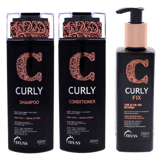 Curly Shampoo and Conditioner and Fix Cream Kit by Truss for Unisex - 3 Pc Kit 10.14 oz Shampoo, 10.14 oz Conditioner, 8.45 oz Fix Leave-In Cream