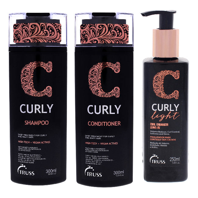 Curly Shampoo and Conditioner and Light Cream Kit by Truss for Unisex - 3 Pc Kit 10.14 oz Shampoo, 10.14 oz Conditioner, 8.45 oz Light Leave-In Cream
