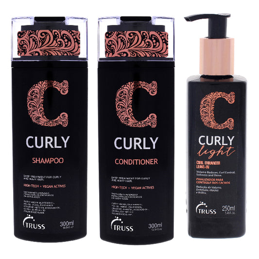 Curly Shampoo and Conditioner and Light Cream Kit by Truss for Unisex - 3 Pc Kit 10.14 oz Shampoo, 10.14 oz Conditioner, 8.45 oz Light Leave-In Cream