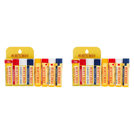 Best Of Burts Moisturizing Lip Balm Set by Burts Bees for Unisex - 4 x 0.15 oz Lip Balm Beeswax, Strawberry, Coconut and Pear, Vanilla Bean - Pack of 2