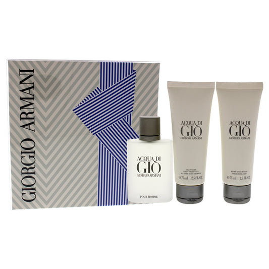 Acqua Di Gio by Giorgio Armani for Men - 3 Pc Gift Set 1.7oz EDT Spray, 2.5oz All Over Body Shampoo, 2.5oz After Shave Balm