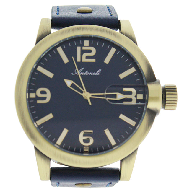 AG1901-08 Gold/Blue Leather Strap Watch by Antoneli for Men - 1 Pc Watch