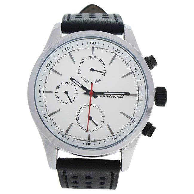 AG0308-01 Silver/Black Leather Strap Watch by Antoneli for Men - 1 Pc Watch