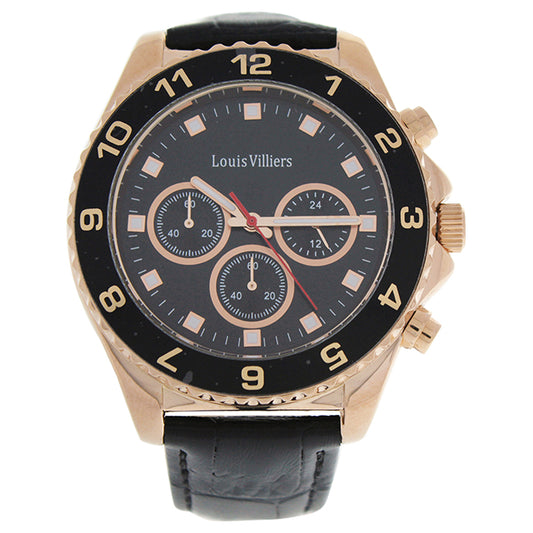 LVAG5877-11 Rose Gold/Black Leather Strap Watch by Louis Villiers for Men - 1 Pc Watch