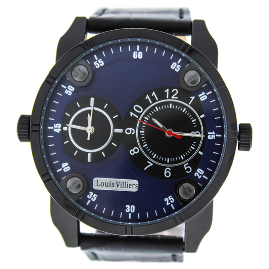 AG3736-14 Black/Black Leather Strap Watch by Louis Villiers for Men - 1 Pc Watch