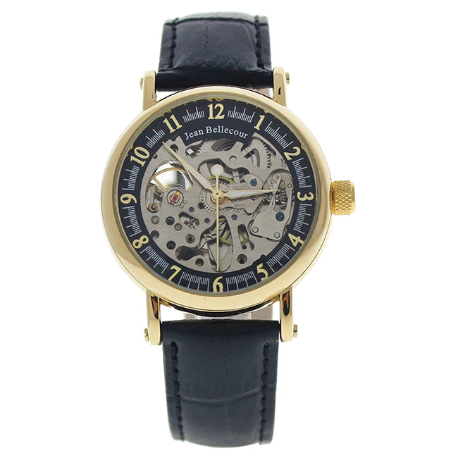 REDS27 Gold/Black Leather Strap Watch by Jean Bellecour for Men - 1 Pc Watch