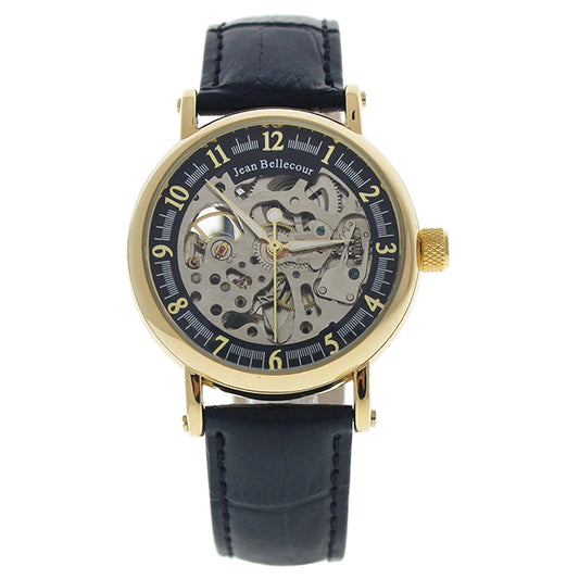 REDS27 Gold/Black Leather Strap Watch by Jean Bellecour for Men - 1 Pc Watch