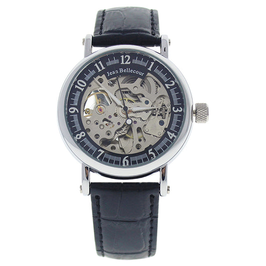 REDH2 Silver/Black Leather Strap Watch by Jean Bellecour for Men - 1 Pc Watch