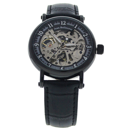 REDH4 Black Leather Strap Watch by Jean Bellecour for Men - 1 Pc Watch