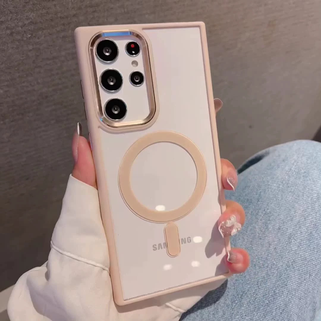 Suitable for Samsung S22Ultra mobile phone shell tpu soft edge metal ring magnetic transparent pc shell S22plus protective sleeve