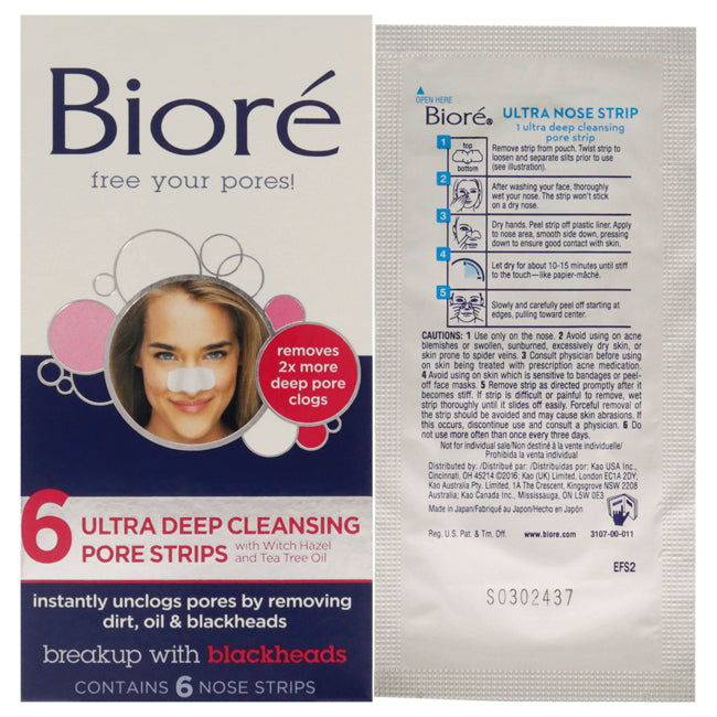 Ultra Deep Cleansing Pore Strips by Biore for Unisex - 6 Pc Pore Strips