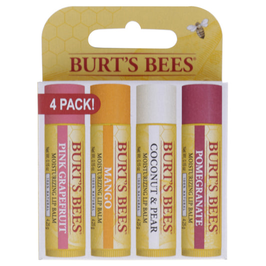 Superfruit Moisturizing Lip Balm Pack by Burts Bees for Unisex - 4 x 0.15 oz 0.15oz Pomegranate Lip Balm, 0.15oz Coconut & Pear Lip Balm, 0.15oz Mango Lip Balm, 0.15oz Pink Grapefruit Lip Balm