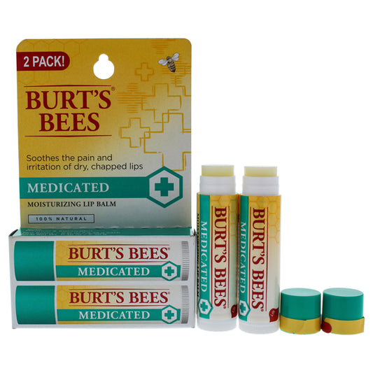 Medicated Moisturizing Lip Balm Twin Pack by Burts Bees for Unisex - 2 x 0.15 oz Lip Balm