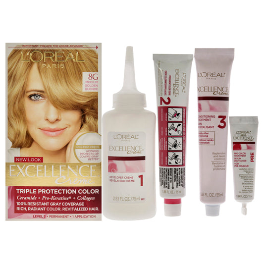 Excellence Creme Pro - Keratine - 8G Medium Golden Blonde - Warmer by LOreal Paris for Unisex - 1 Application Hair Color
