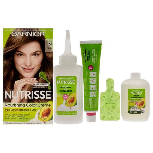 Nutrisse Nourishing Color Creme - 61 Light Ash Brown by Garnier for Unisex - 1 Application Hair Color