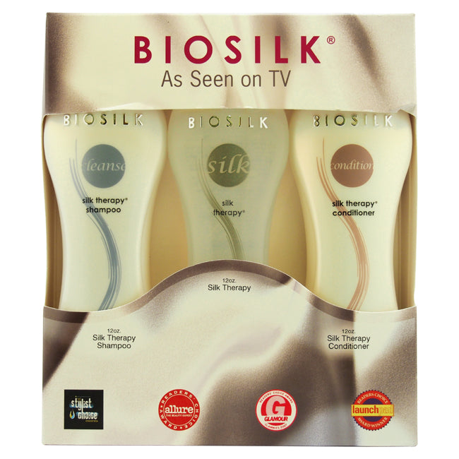 Silk Therapy Trio by Biosilk for Unisex - 3 Pc Set 12oz Biosilk Therapy Shampoo, 12oz Biosilk Therapy Conditioner, 12oz Biosilk Therapy Serum