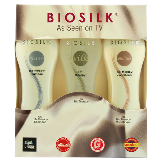 Silk Therapy Trio by Biosilk for Unisex - 3 Pc Set 12oz Biosilk Therapy Shampoo, 12oz Biosilk Therapy Conditioner, 12oz Biosilk Therapy Serum