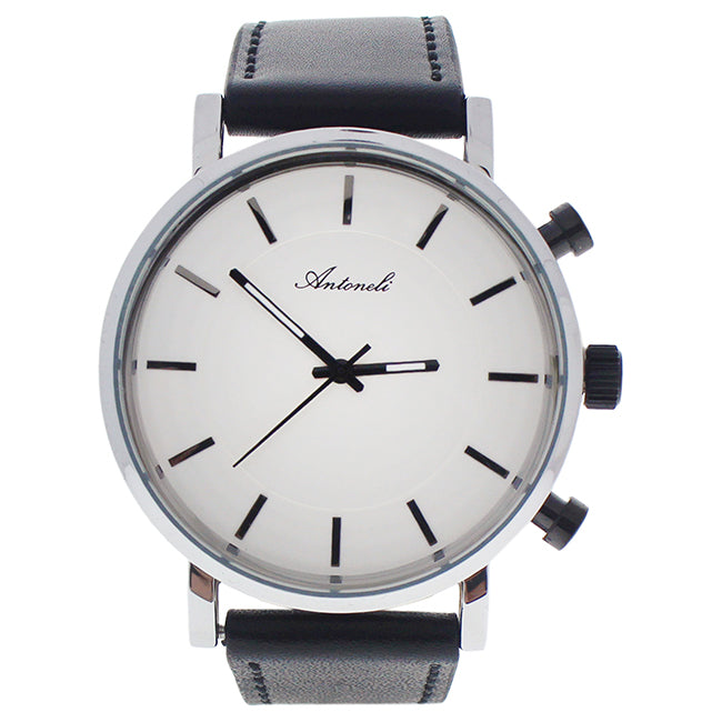 AG6182-02 Silver/Black Leather Strap Watch by Antoneli for Unisex - 1 Pc Watch