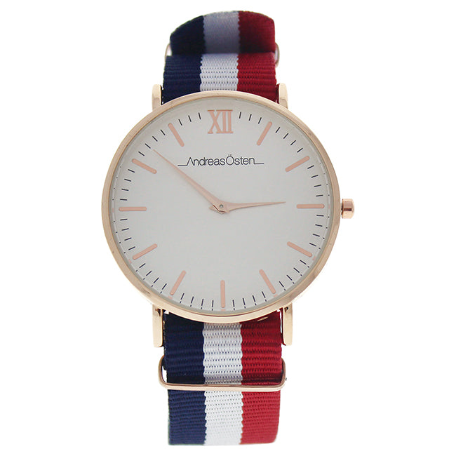AO-65 Somand - Rose Gold/Navy Blue-White-Red Nylon Strap Watch by Andreas Osten for Unisex - 1 Pc Watch
