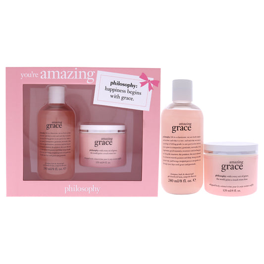 Youre Amazing by Philosophy for Women - 2 Pc Set 8oz Shampoo, Bath and Shower Gel Amazing Grace, 4oz Whipped Body Creme Amazing Grace