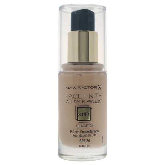 Facefinity All Day Flawless 3 In 1 Foundation SPF 20 - 55 Beige by Max Factor for Women - 1 oz Foundation