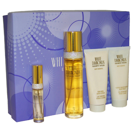 White Diamonds by Elizabeth Taylor for Women - 4 Pc Gift Set 3.3oz EDT Spray, 3.3oz Body Lotion, 3.3oz Body Wash, 15ml EDP Spray Mini