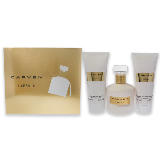 LAbsolu by Carven for Women - 3 Pc Gift Set 3.33oz EDP Spray, 3.33oz Perfumed Body Milk, 3.33oz Perfumed Bath and Shower Gel