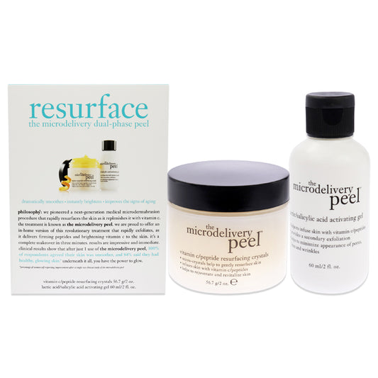 The Microdelivery Resurface Dual-Phase Peel Kit by Philosophy for Women - 2 Pc 2oz Vitamin C Peptide Resurfacing Crystals, 2oz Salicyclic Acid Activating Gel