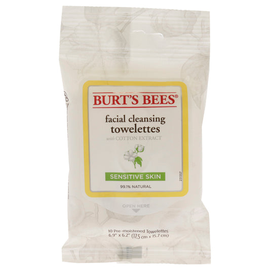 Facial Cleansing Towelettes Sensitive by Burts Bees for Women - 10 Count Towelettes