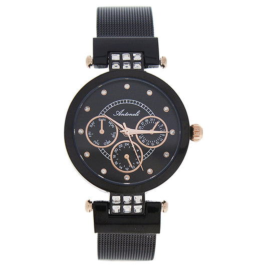 AL0704-08 Black Stainless Steel Mesh Bracelet Watch by Antoneli for Women - 1 Pc Watch