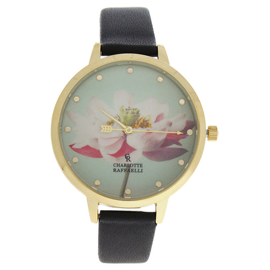 CRF008 La Florale - Gold/Black Leather Strap Watch by Charlotte Raffaelli for Women - 1 Pc Watch