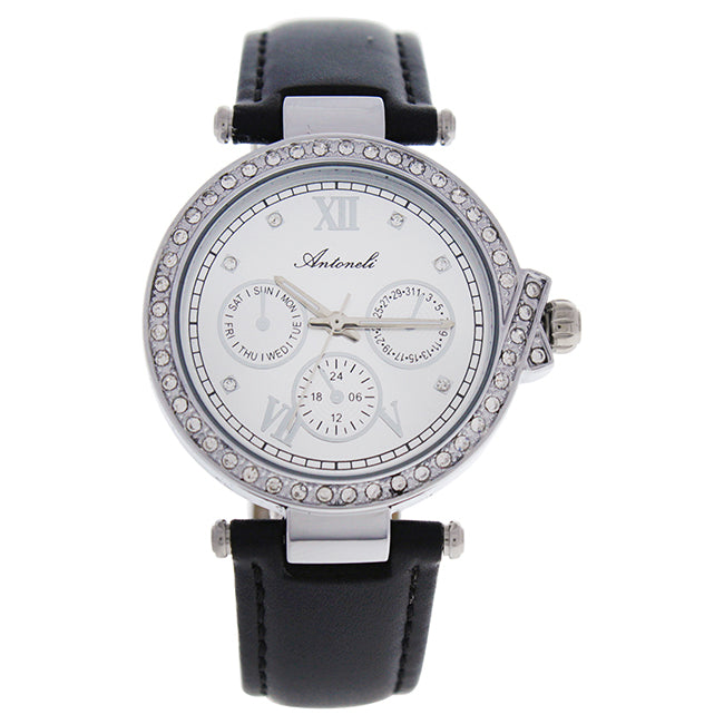 AL0519-07 Silver/Black Leather Strap Watch by Antoneli for Women - 1 Pc Watch