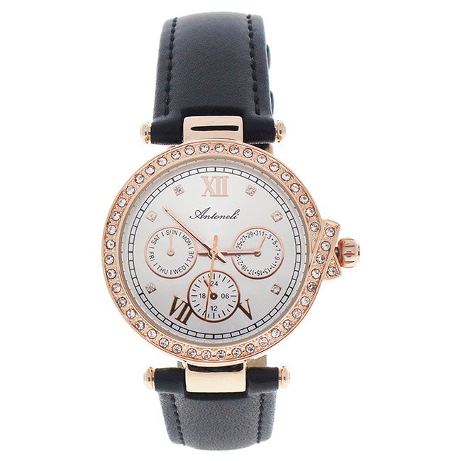 AL0519-08 Rose Gold /Black Leather Strap Watch by Antoneli for Women - 1 Pc Watch