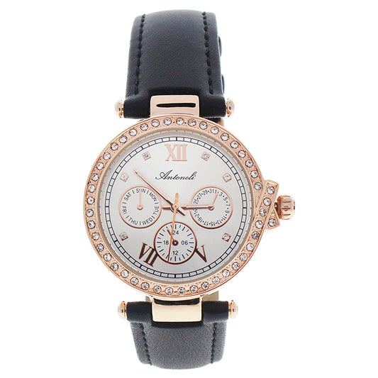 AL0519-08 Rose Gold /Black Leather Strap Watch by Antoneli for Women - 1 Pc Watch