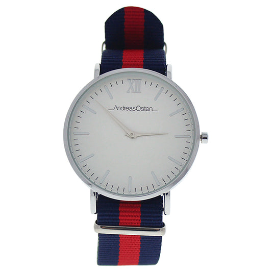 AO-61 Somand - Silver/Navy Blue-Red Nylon Strap Watch by Andreas Osten for Women - 1 Pc Watch