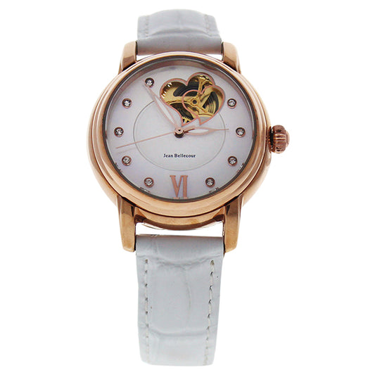 REDM2 Rose Gold/White Leather Strap Watch by Jean Bellecour for Women - 1 Pc Watch