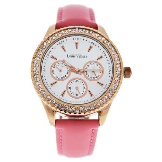 LV2079 Rose Gold/Pink Leather Strap Watch by Louis Villiers for Women - 1 Pc Watch