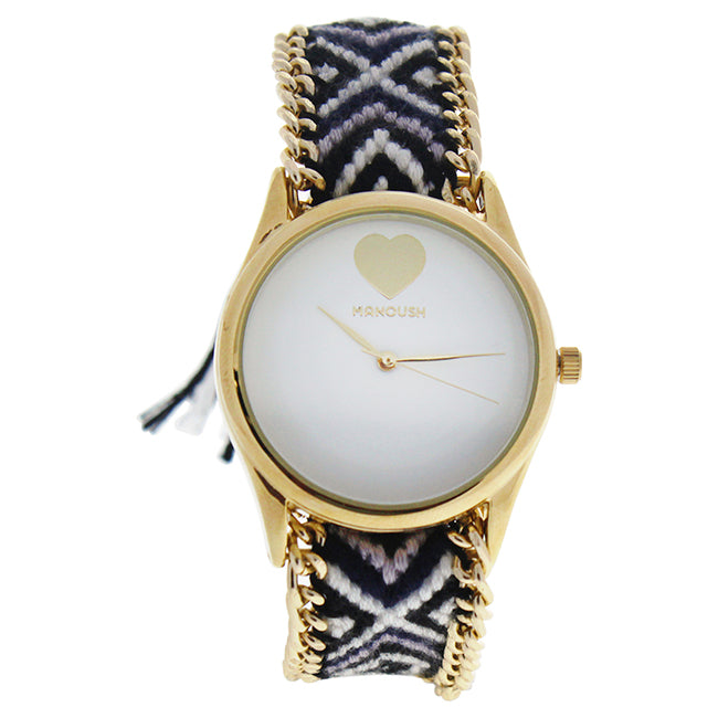 MNSHIWC Hindi Heart - Gold/Black Nylon Strap Watch by Manoush for Women - 1 Pc Watch
