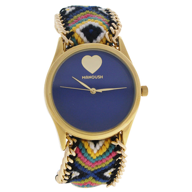 MSHHIBC Hindi Heart - Gold/Blue Nylon Strap Watch by Manoush for Women - 1 Pc Watch